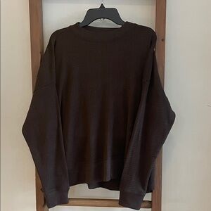 American Eagle Outfitters Dark Brown Long Sleeve Waffle Shirt